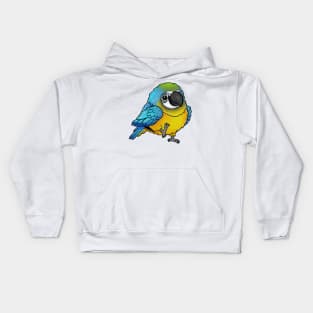 Cute Walking Blue and Yellow Macaw - Parrot Bird Birb - Chibi Kawaii Anime Kids Hoodie